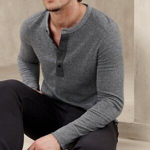 Double-Knit Henley T-Shirt - GREY #734154